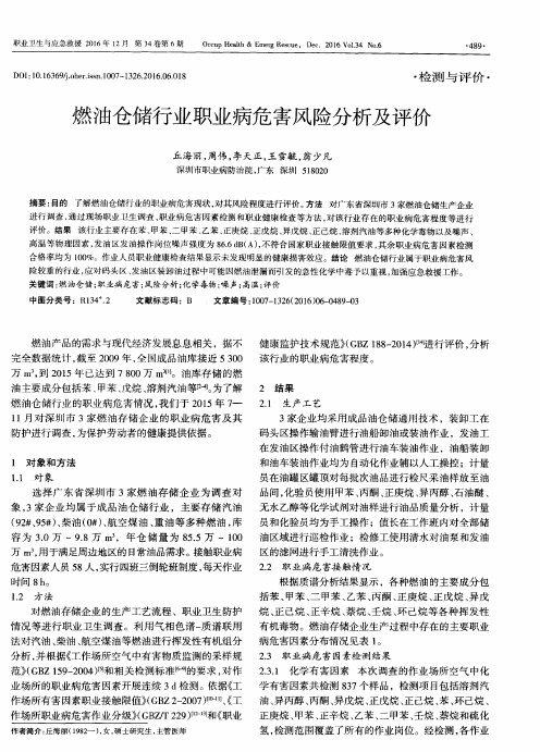 燃油仓储行业职业病危害风险分析及评价