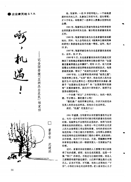 啊机遇!——记全国劳模‘亚洲杰出农民’邹家祥