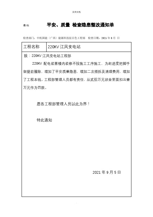 进度考核罚款通知单