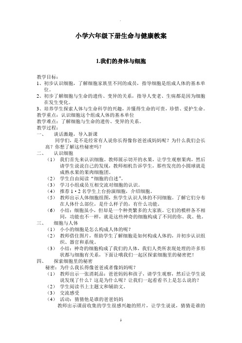 小学六年级下册生命与健康教案(完整版)