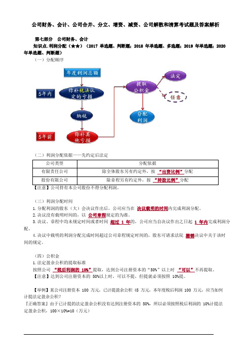 公司财务、会计、公司合并、分立、增资、减资、公司解散和清算考试题及答案解析