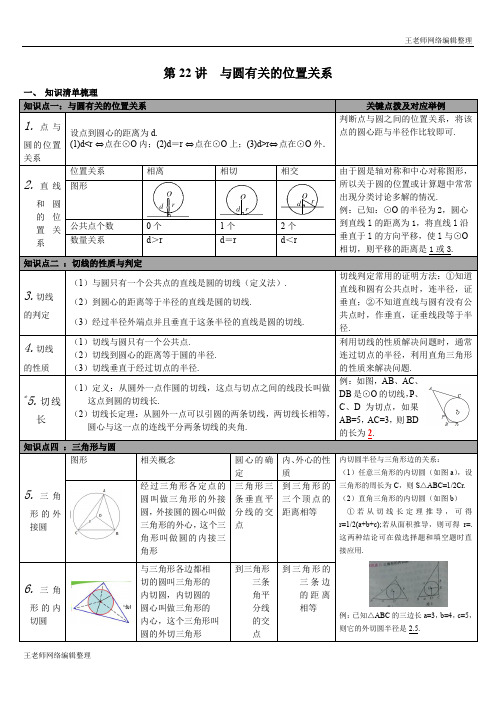 2020年春沪科版九年级数学下册中考知识点梳理第22讲 与圆有关的位置关系