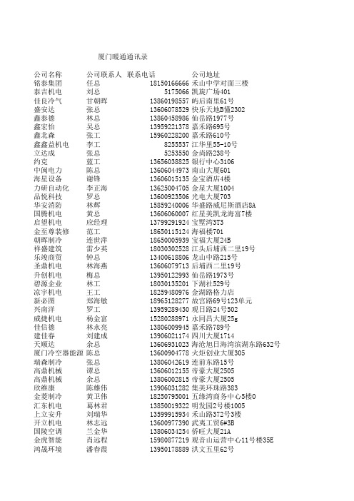 厦门暖通机电通讯录