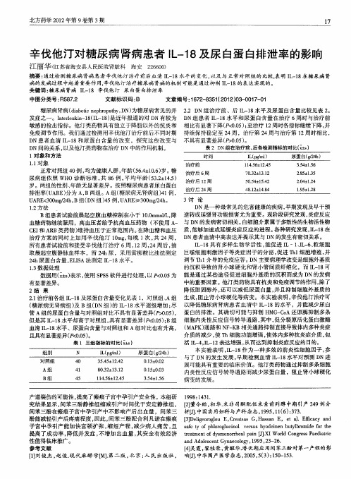 辛伐他汀对糖尿病肾病患者IL-18及尿白蛋白排泄率的影响