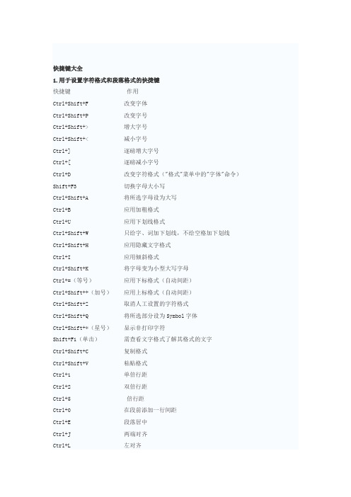 word快捷键大全