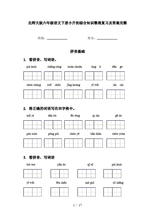 北师大版六年级语文下册小升初综合知识整理复习及答案完整