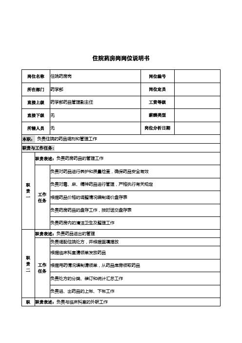 住院药房岗岗位说明书