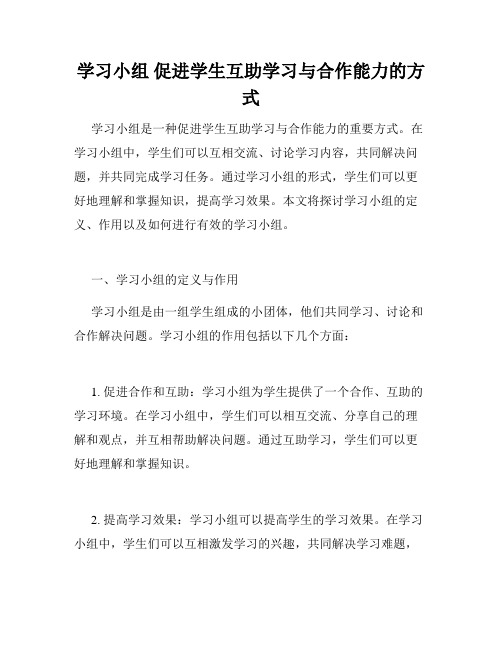 学习小组 促进学生互助学习与合作能力的方式