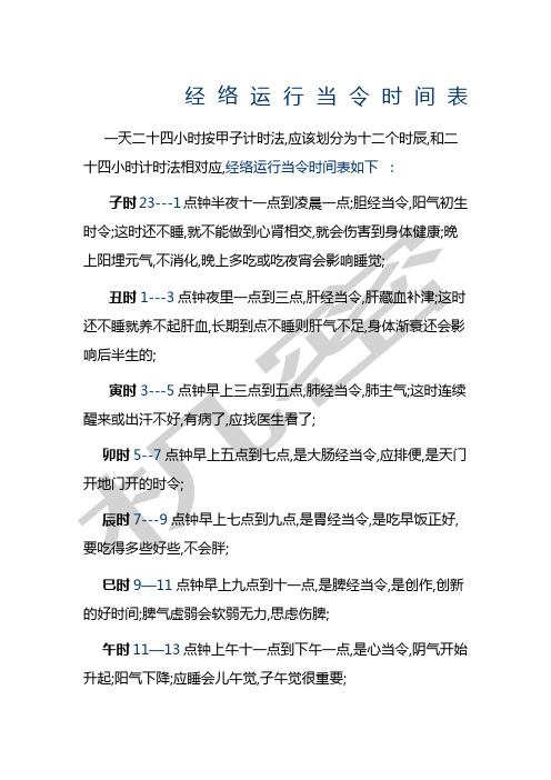 经络运行当令时间表