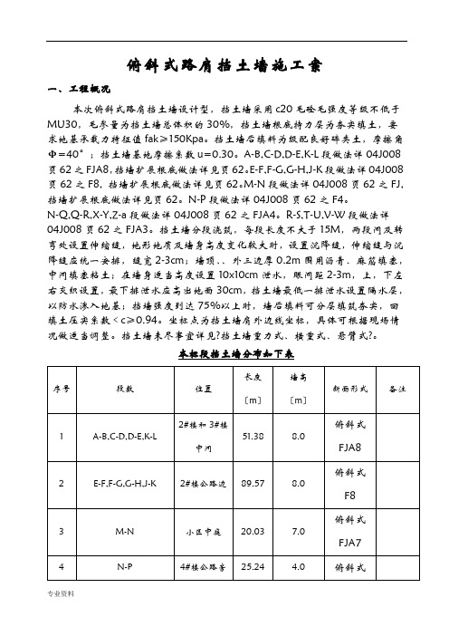 俯斜式路肩挡土墙施工及方案