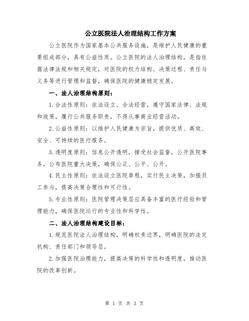 公立医院法人治理结构工作方案