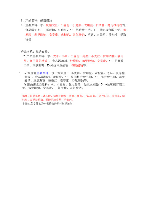 原辅料名称