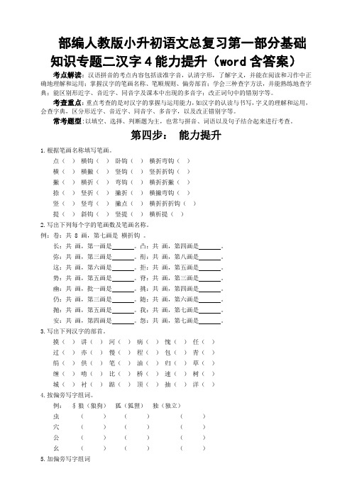 部编版小升初语文总复习第一部分基础知识专题二汉字4能力提升(word含答案)