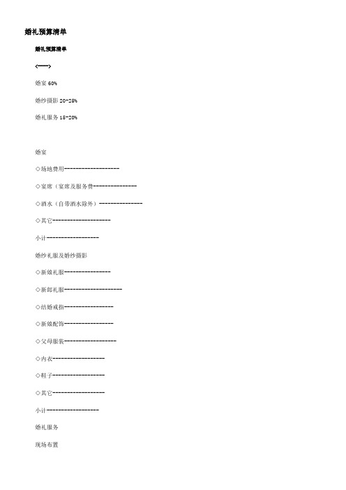 婚礼预算清单