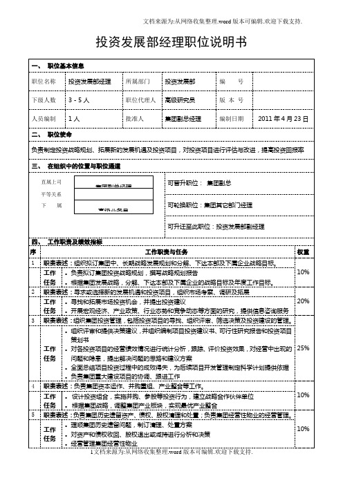 职位说明书(投资发展部)