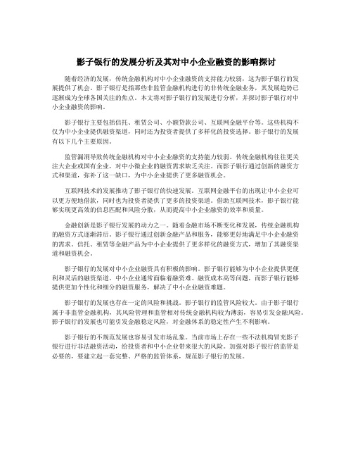 影子银行的发展分析及其对中小企业融资的影响探讨