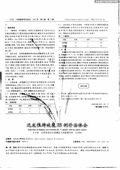 迟发性脾破裂35例诊治体会