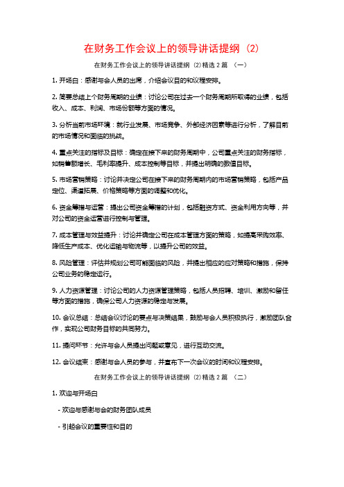 在财务工作会议上的领导讲话提纲2篇