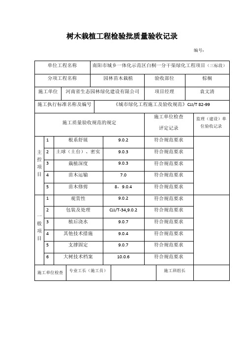树木栽植工程检验批质量验收记录