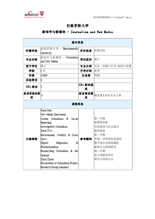 伯恩茅斯大学新闻学与新媒体硕士