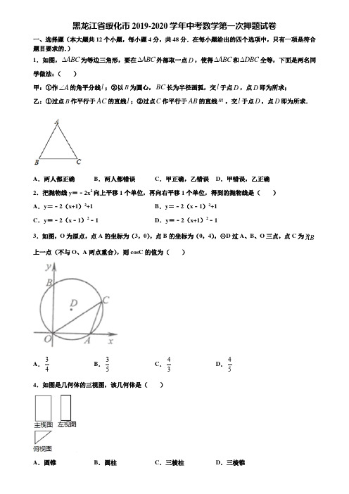 黑龙江省绥化市2019-2020学年中考数学第一次押题试卷含解析