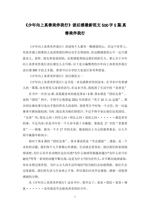 《少年向上真善美伴我行》读后感最新范文500字5篇-真善美伴我行