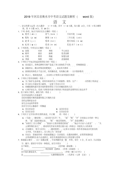 2019年河北省衡水市中考语文试题及解析(word版)