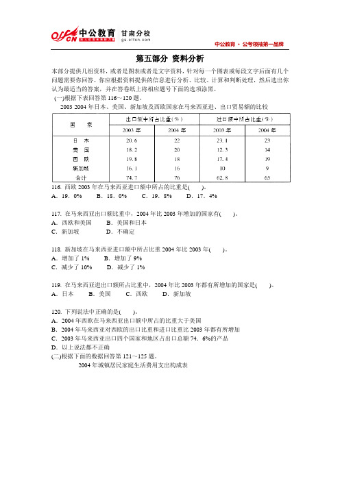 甘肃公务员考试行测模拟试题及答案：资料分析第二套
