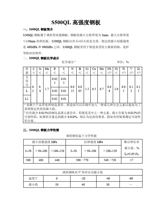 S500QL化学成分丨S500QL力学性能