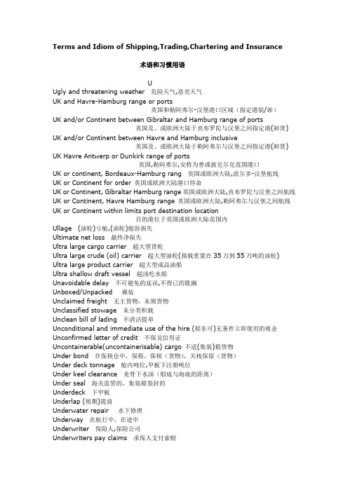 Terms and Idiom of Shipping,Trading,Chartering and Insurance(U)