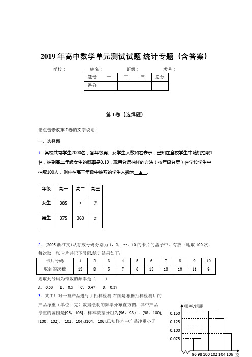 精编新版2019年高中数学单元测试试题-统计专题完整考试题库(含答案)