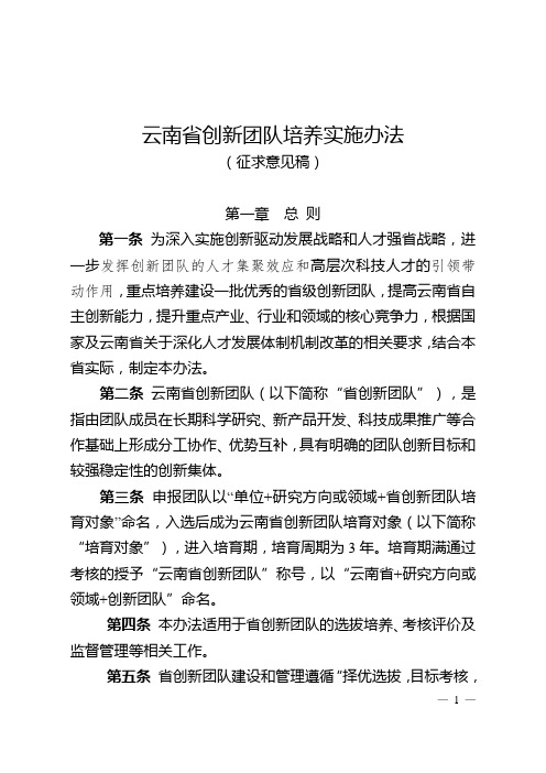 云南省创新团队培养实施办法