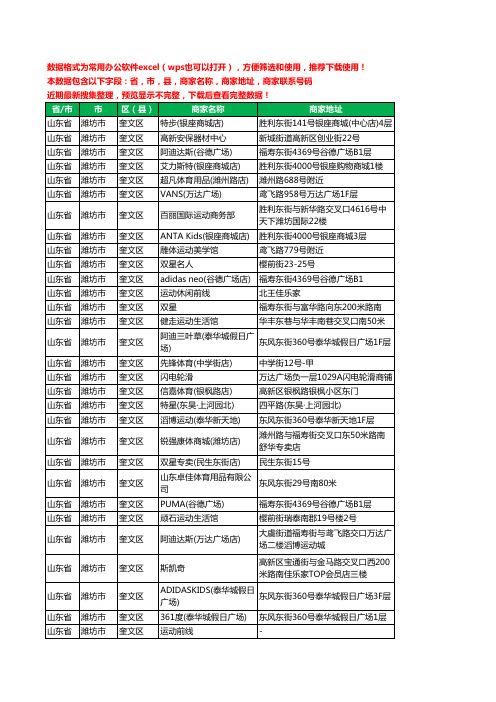 2020新版山东省潍坊市奎文区体育用品工商企业公司商家名录名单联系电话号码地址大全122家
