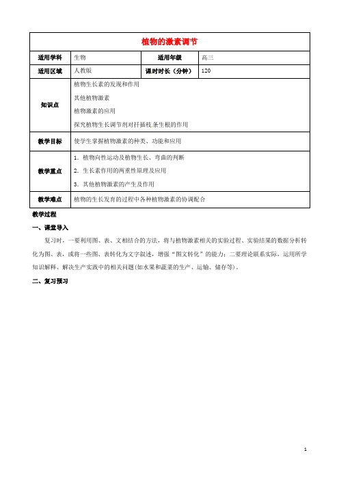 高三生物总复习植物的激素调节教案