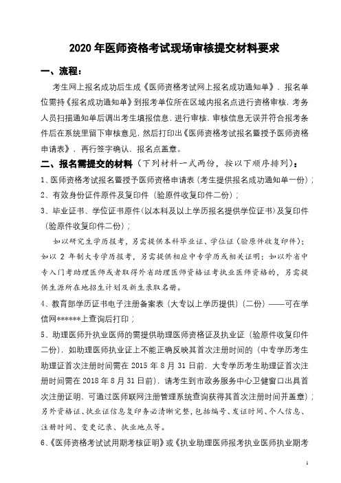 2020年医师资格考试现场审核提交材料要求【模板】