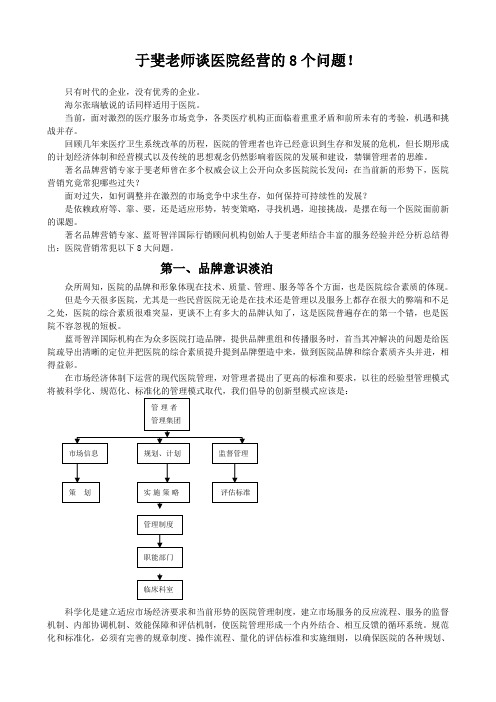 于斐老师谈医院经营的8个问题!