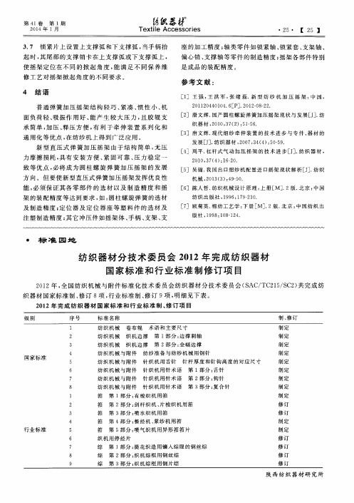 纺织器材分技术委员会2012年完成纺织器材国家标准和行业标准制修订项目
