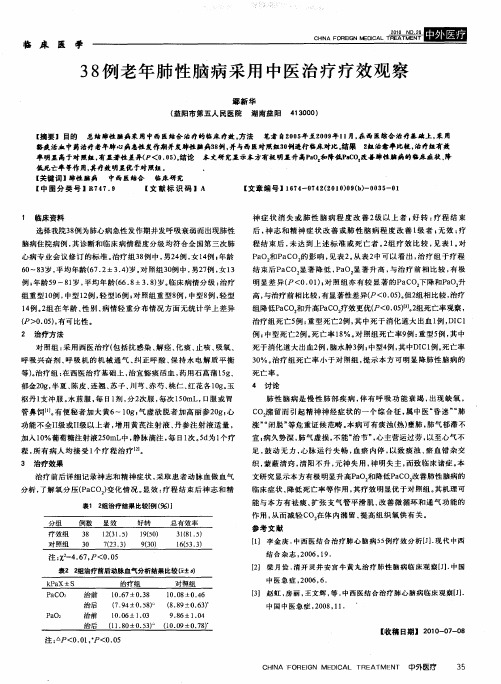 38例老年肺性脑病采用中医治疗疗效观察