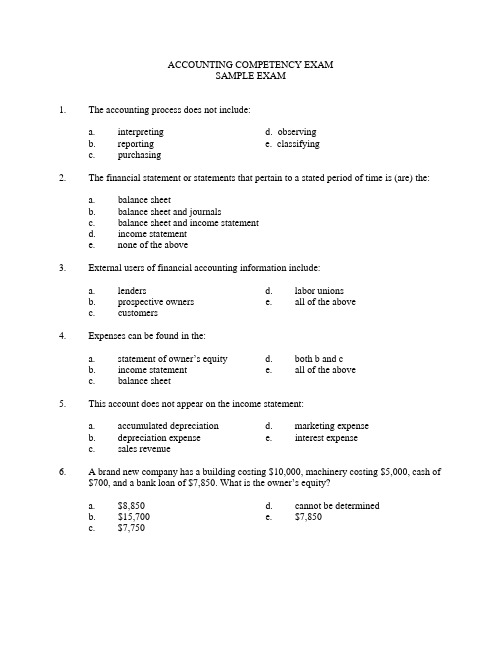 ACC Accounting Exam范例