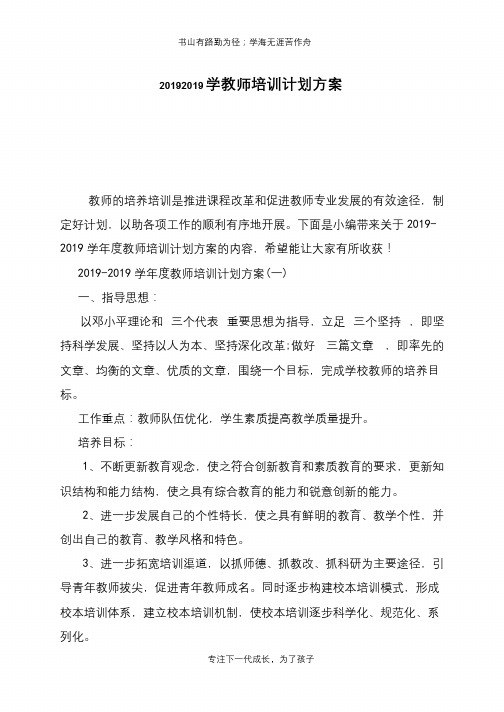 20192019学教师培训计划方案