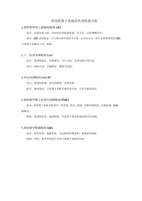 常用阴离子表面活性剂性能分析