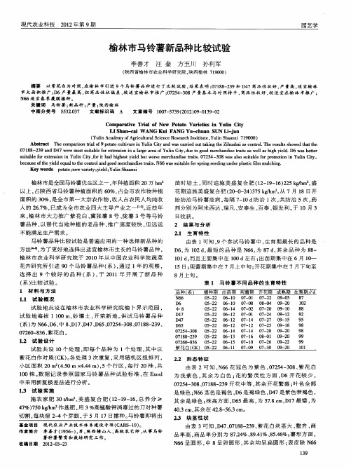 榆林市马铃薯新品种比较试验