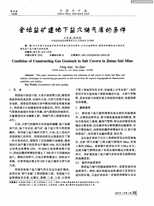 金坛盐矿建立地下盐穴储气库的条件