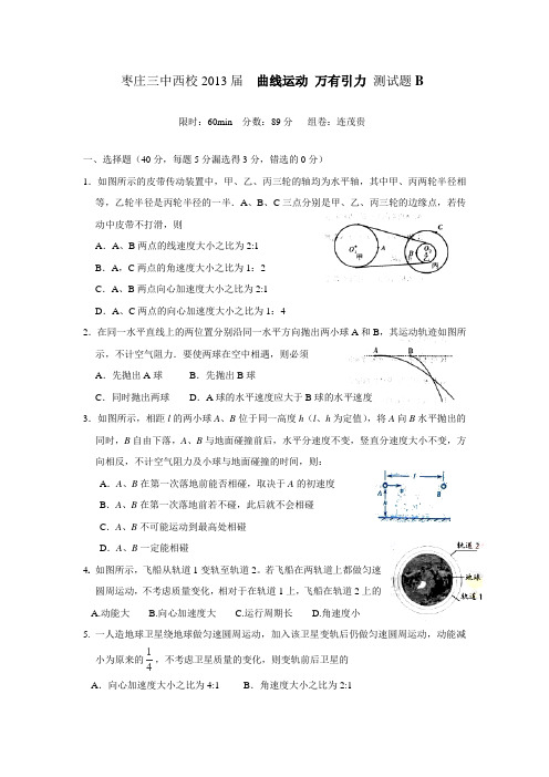 枣庄三中西校2013届高三物理《曲线运动 万有引力》测试题B