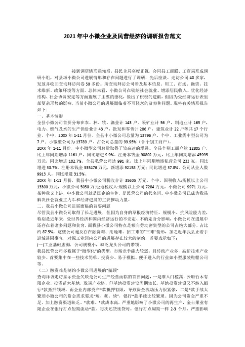 2021年中小微企业及民营经济的调研报告范文