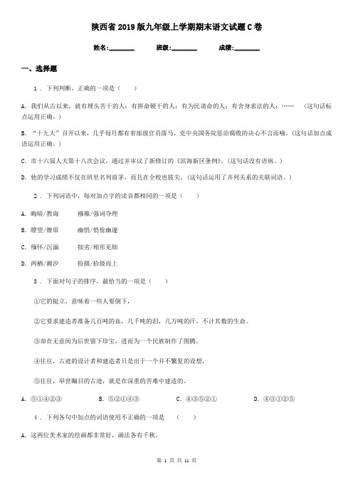 陕西省2019版九年级上学期期末语文试题C卷