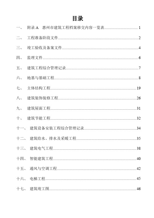 惠州市建筑工程资料档案移交内容一览表