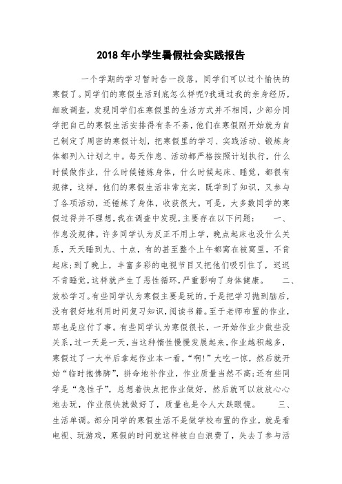 2018年小学生暑假社会实践报告
