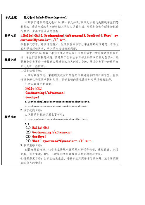 朗文教材1A Unit1 Starting school