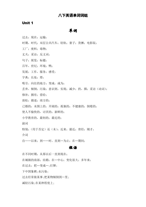 苏教版初中二年级下学期(八下)英语单词词组和句型